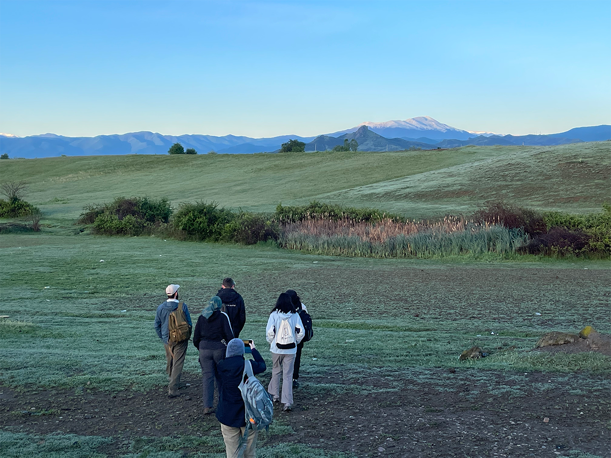 Students head out on survey led by staff member 