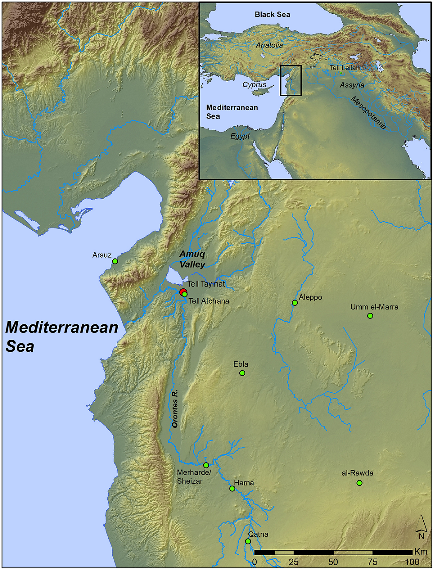 Fig 1. Map showing the Orontes Valley of Northwest Syria and Southeast Anatolia and all the sites discussed in this study. This map was produced in ArcGIS v 10.7.1 at the CRANE funded Archaeology Centre Digital Innovation Laboratory of the UofT