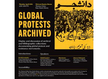 Global Protests Archived display and discussion event poster