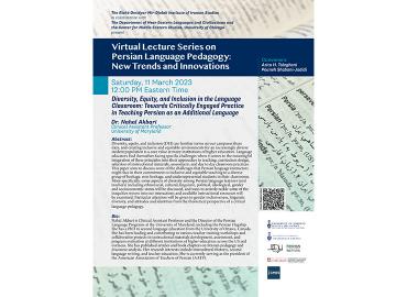 Virtual Lecture Series on Persian Language Pedagogy March 11 event poster