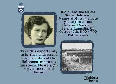 JSAUT Oct 7 Holocaust Survivor event poster