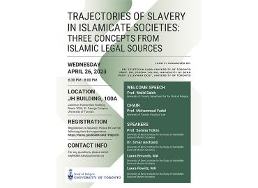 April 26 Trajectories of Slavery in Islamicate Societies event poster